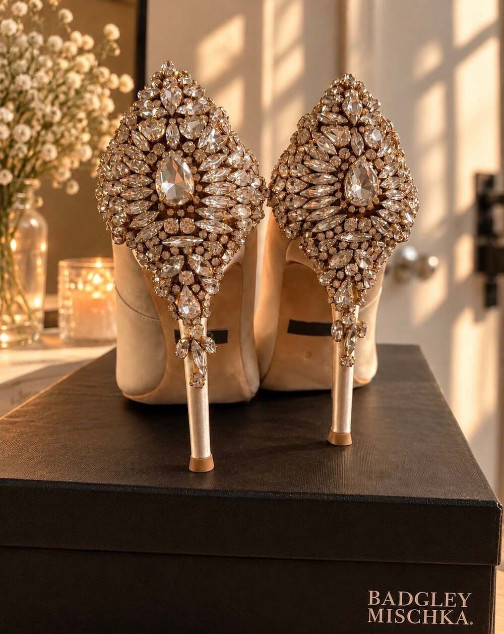 Badgley Mischka Kiara Crystal Embellished Heels Size 9 Satin Pumps